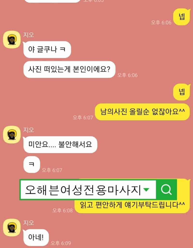 마사지사의 프로필에 대한 궁금증 대화 내용